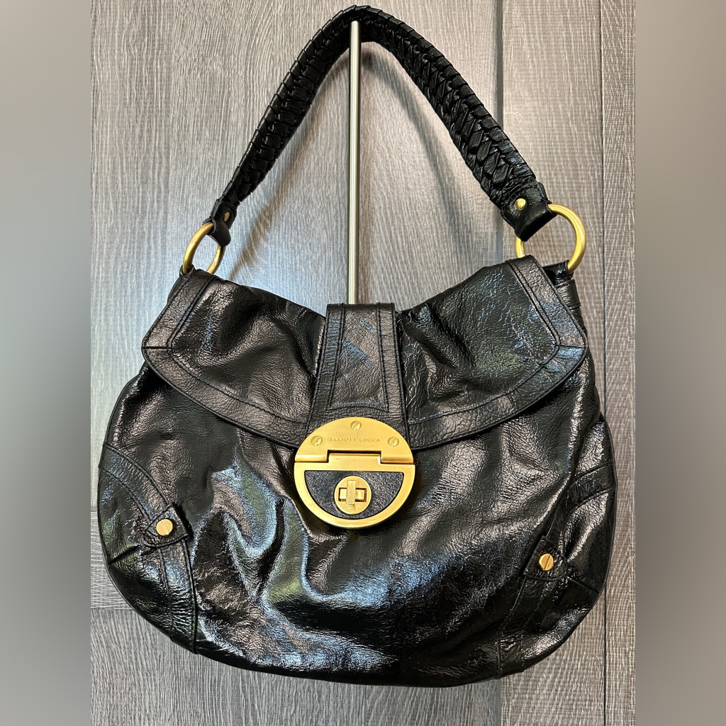 Like New Vintage Elliott Luca Black Patent Hobo
